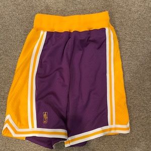 Mitchell and Ness authentic 19 96–97 Los Angeles Lakers shorts.